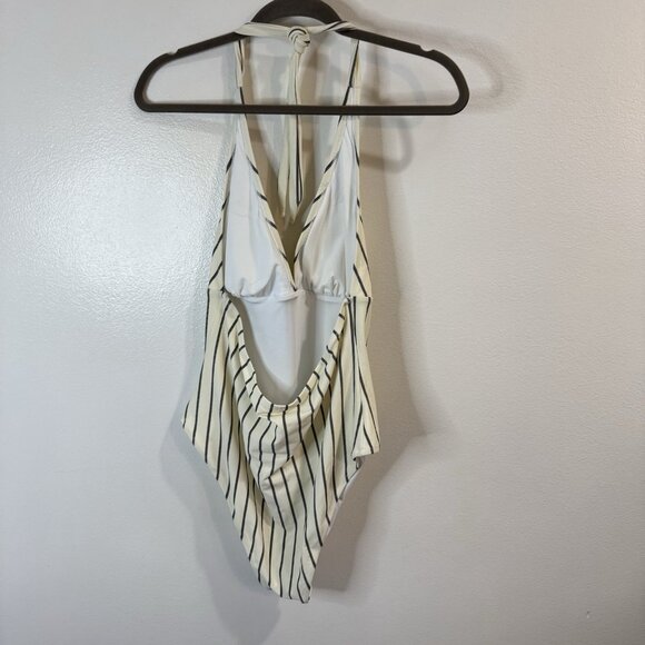 NWT Cupshe Swimsuit XXL / 2XL One Piece Alice Stripe Halter Cream Gray Padded - Picture 6 of 10